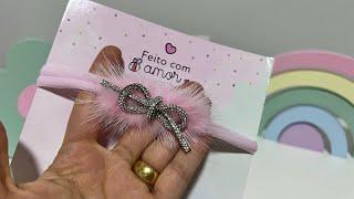 Faixinha Slim Laço Tubo Strass Luxuoso com Pompom  #handmade #artesanato