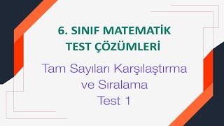 6. Sınıf  Tam Sayıları Karşılaştırma ve Sıralama Test 1 Çözümleri