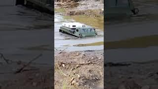 GAZ 71 MPV and URAL Radio Box in a Off Road Deep - Water Crossing Sequence