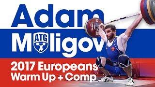 Adam Maligov Full Warm Up + Competition Lifts (180kg Snatch!) 2017 European Championships