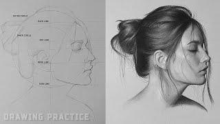 Drawing Practice - How to draw side profile of a face Loomis Method