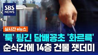 '툭' 튕긴 담배꽁초 '화르륵'…순식간에 14층 건물 잿더미 / SBS / 실시간 e뉴스
