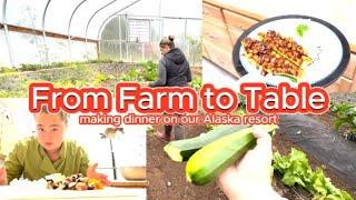 Fresh from the garden! Making dinner on our Resort in Alaska