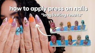 HOW TO APPLY PRESS ON NAILS *so they last long* (3-4 + weeks) | press on nail tutorial