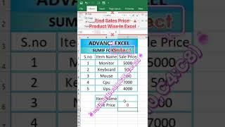 SUMIF USE AND FIND ANY PRODUCT PRICE In Excel#sumif #education #excel #youtube #formula1 #computer