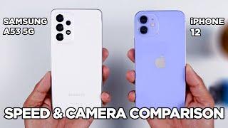 Samsung A53 vs iPhone 12 SPEED TEST & CAMERA Comparison | Zeibiz