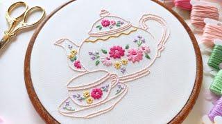 Tea pot hand embroidery | Kettle embroidery design | Modern embroidery | Infinite thread arts