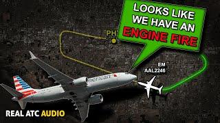 One more. American Boeing 737MAX ENGINE FIRE on takeoff. REAL ATC