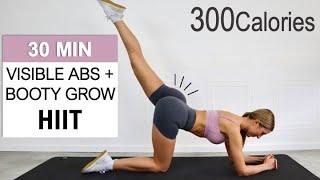 30 Min Visible Abs + Butt Lift HIIT |Lose Belly Fat and Shape your Glutes, Burn 300 Cal,No Equipment