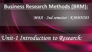 Business Research Methods (BRM) Unit 1st MBA 2nd Semester || BRM Unit 1st Complete Revision