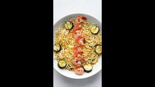 Grilled Shrimp Linguini with Corn and Zucchini with Whipped Ricotta