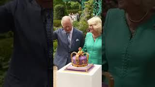 King Charles and Queen Camilla Celebrate Coronation by Cutting Crown Cake 