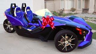 Senya presenting Dad a 3-Wheel Car Polaris That You Haven't Seen yet!