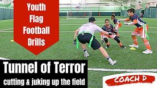 Youth Flag Football Drills | Tunnel of Terror Cutting, Agility, and Speed Drill | Score More TDs!