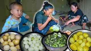 Boiled Egg and Fry green Beans Recipe with rice cooking and eating || New nepali village food vlog