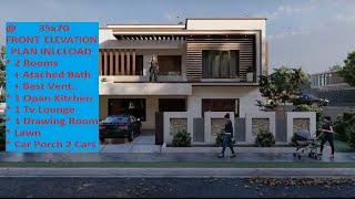 35x70 Front Elevation In 3D By Hayat Associate