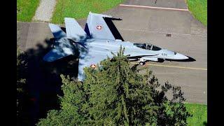 Look down! F/A-18 Hornet operation down in the valley at Swiss Air Force Meiringen Air Base