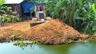 Wonderful New project Landfilling using Bulldozer KOMATSU D31P working push stone Delete pond.