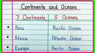 Continents and Oceans Name | Learn seven Continents and five Oceans Name | All continents and Oceans
