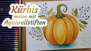 Kürbis "Malen mit Aquarellstiften" von Derwent Inktense - Tutorium für Anfänger & kurze Review
