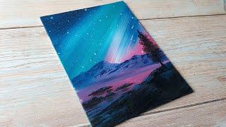 super easy northern lights night sky / easy acrylic painting for beginners ️