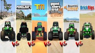 GTA 5 GRAVE DIGGER MONSTER JAM TRUCK vs MINECRAFT vs TRAILMAKERS vs GTA SA vs BRICKRIGS vs BEAMNG