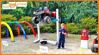 Gas station action: fixing ATV, tow truck rescue, fuel trash truck, car wash. Educational | Kid Crew