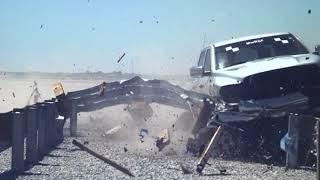 Crash test at UNL's Midwest Roadside Safety Facility