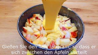 schnelles und einfaches Apfelkuchen Rezept, 5 Minuten Arbeit und 25 Minuten Backen #139