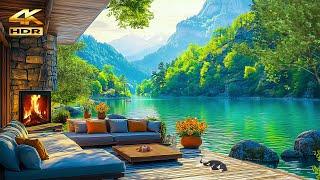 Spring Serenity  | 4K Sunny Lakeside Ambience with Soothing Nature Sounds & Relaxing Campfire