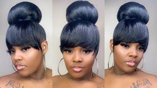 EASY $10 TOP KNOT BUN & BANGS | CUTE HAIRSTYLES FOR BLACK GIRLS |Tatiaunna