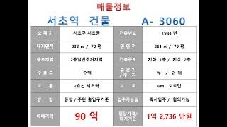  90억~ 서초구 서초동 2호선 서초역 소형사옥 신축부지 매매 ~ 명달로 이면, 신축용 소형건물~ 제네시스부동산 빌딩연구원 A  3060