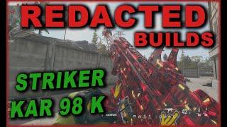 REDACTED builds: Redacted Striker build, Redacted Kar98K build, 8 attachments on 1 gun glitch