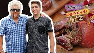 Guy & Hunter Fieri Eat a Pig Head Platter | Diners, Drive-Ins and Dives | Food Network