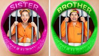 Brother Vs Sister in Jail! *Surviving World's Strictest Jail*Funny Situations by 123 GO!