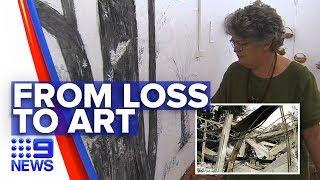 Artist uses charred remains of home in new artwork | Nine News Australia