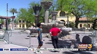 No more climbing allowed on the Fountain of Life in Cathedral City