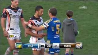 Parramata Eels scored five converted tries in the last 14 minutes against Wests Tigers