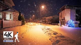 Therapeutic Escapism Nocturnal Snowfall Walk FINLAND  Slow TV 4K