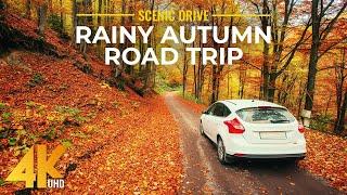 Relaxing Scenic Drive on a Rainy Autumn Day - New England Autumn Road Trip in 4K HDR