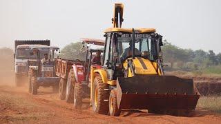 JCB 3dx Loading Red Mud in Swaraj 744 | Mahindra Arjun Novo 605 and Tata 2518 Truck