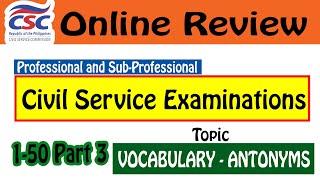 Civil Service Exam Reviewer Online 2024 | Vocabulary Antonyms Part 3 | CSE Reviewer Vocabulary 2024