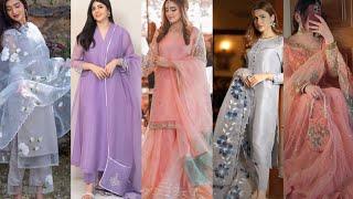 30+Organza fabric dupatta suits designs||suits designs with organza dupatta||organza suits designs