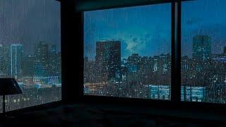 Fall asleep in 5 minutes in heavy rain with a thunderstorm outside the big city window