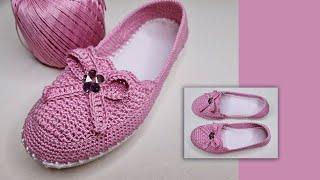 МОКАСИНЫ  С БАНТОММАСТЕР-КЛАСС ДЛЯ НОВИЧКОВ ВЯЖЕМ КРЮЧКОМ  CROCHET SHOES