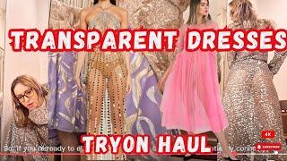 TRANSPARENT GLAM DRESS TRYON HAUL IN A SHOPPING MALL || SEE THROUGH SHEER FABRICS #seethru #sheer