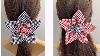 How to make Fabric Flower Hair Clips | Contrast two Colour Flower Hair Bobble | Flor de tecido