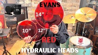 Review And Demo Of Evans Red Hydraulic Drum heads - 10,12,14 inch with oil between the ply’s