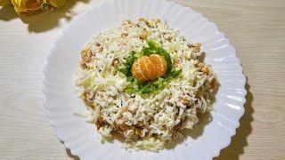 Салат с мандаринами, курицей и сыром/Salad with tangerines, chicken and cheese