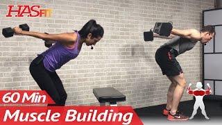 60 Min Upper Body Workout at Home with Dumbbells - Chest and Back Routine Exercises for Women & Men
